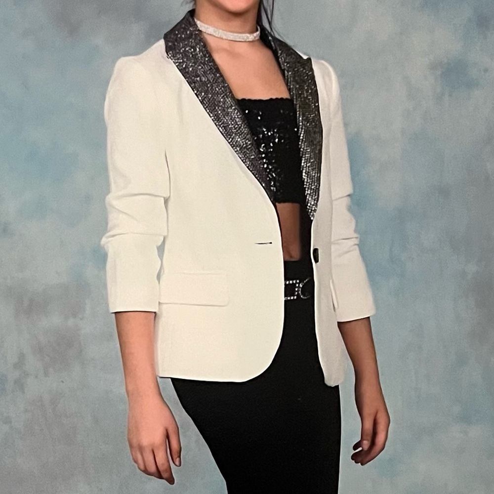 White Blazer with Swarovski Clear stones on Lapel